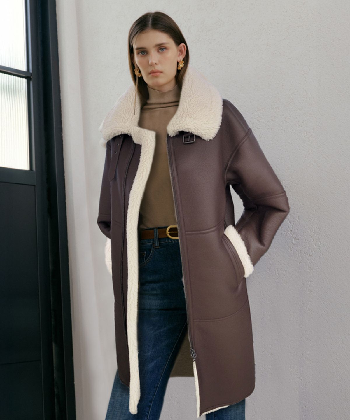 바니스뉴욕(BARNEYS NEWYORK) FW 무스탕 롱 코트 브라운