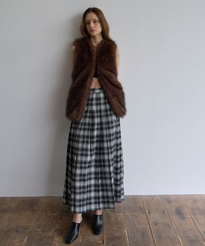 CHECK PLEATS LONG SKIRT(BK)