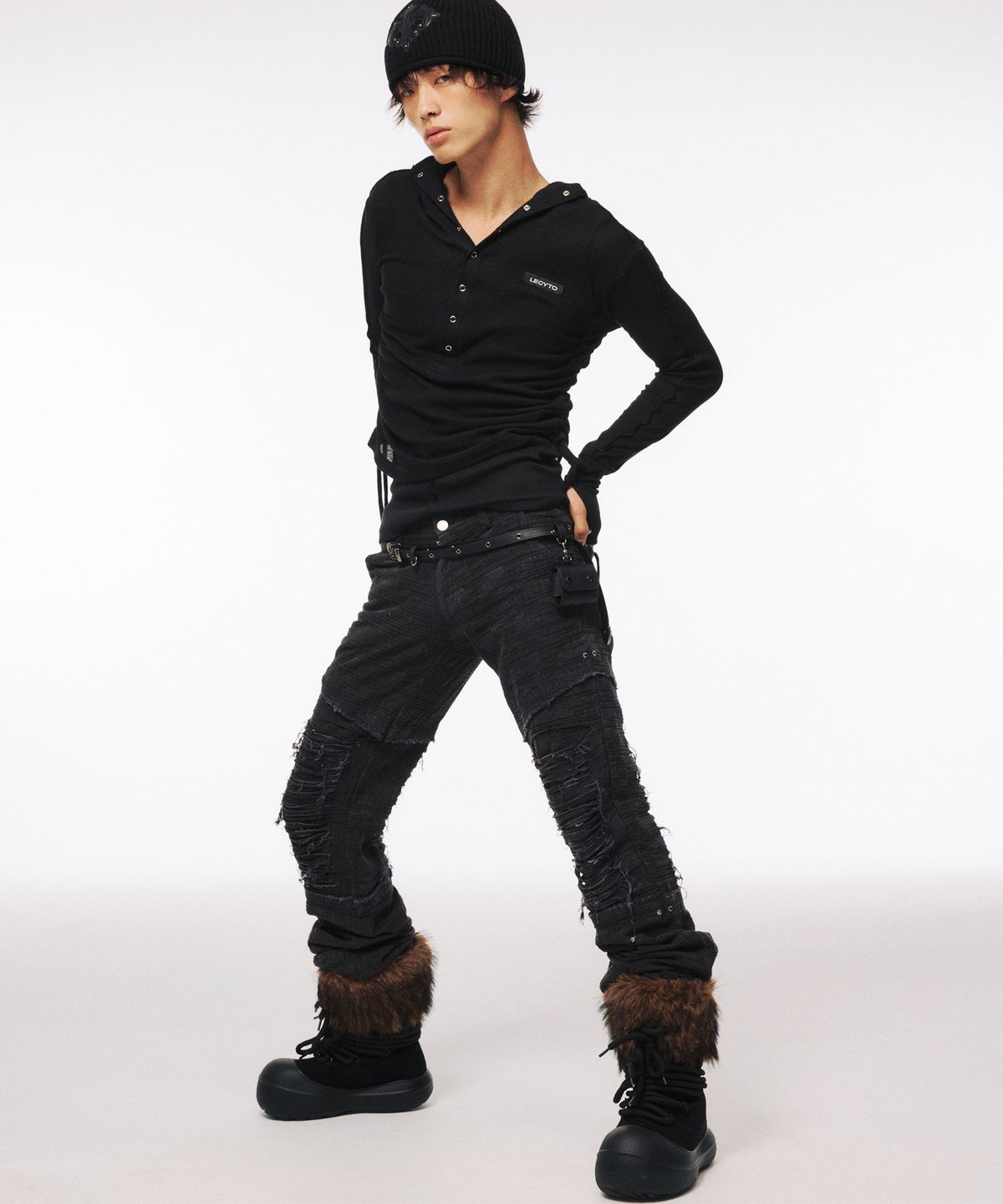 레씨토(LECYTO) String Slim Hooded T-shirt_[Black]