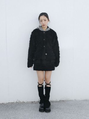 러플 퍼 미니 스커트(블랙)