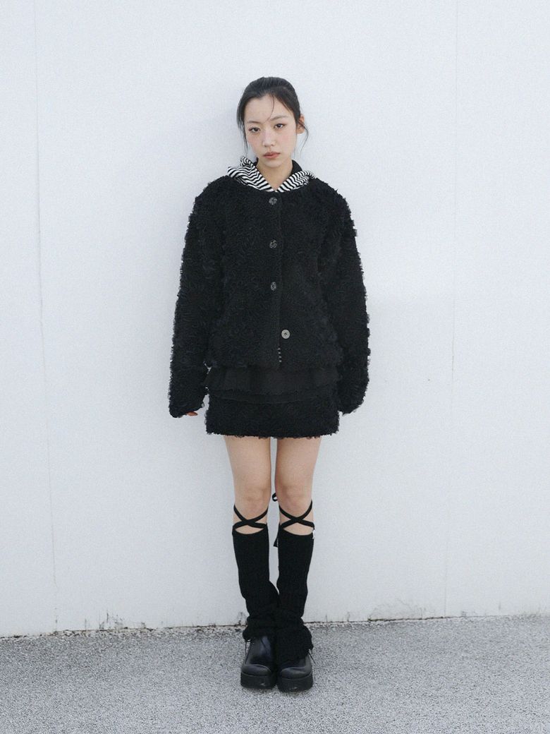 러플 퍼 미니 스커트(블랙)