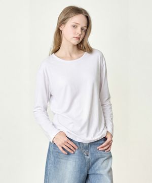 여성 찰랑 스판 U넥 오버핏 긴팔티셔츠 화이트