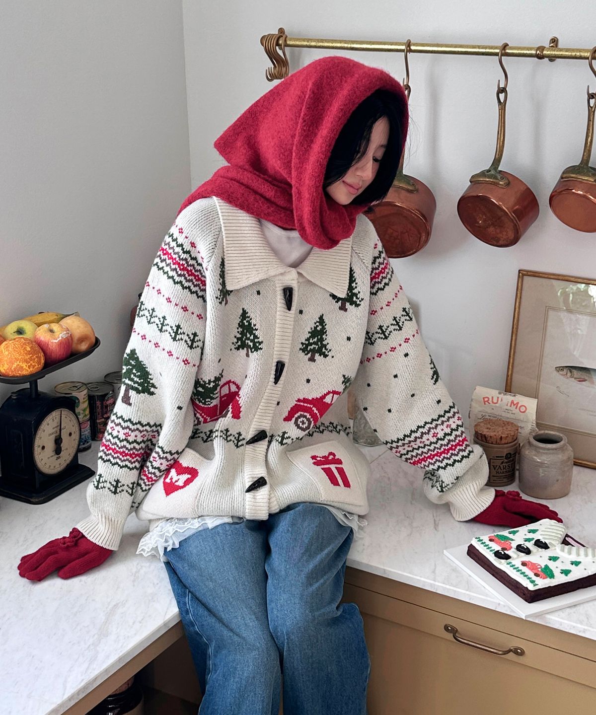 마가린핑거스(MARGARIN FINGERS) CORSAGE KNIT GLOVES (RED)