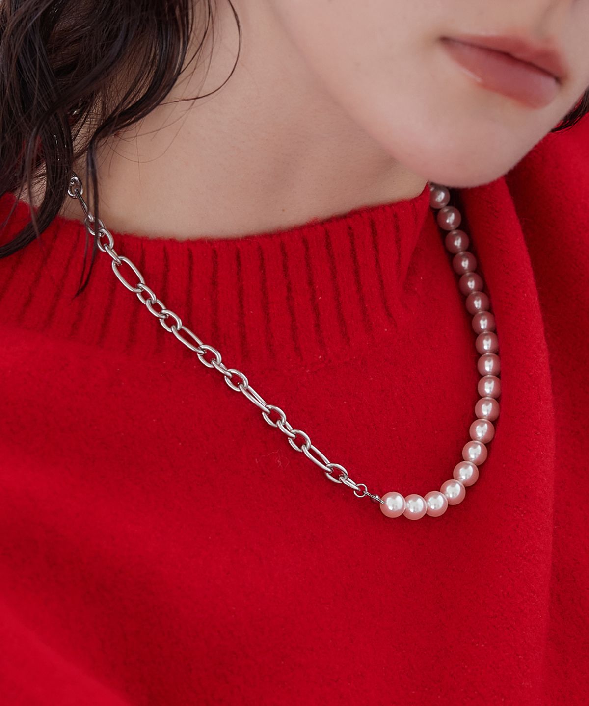 메리모티브(MERRYMOTIVE) Pearl point linked chain necklace