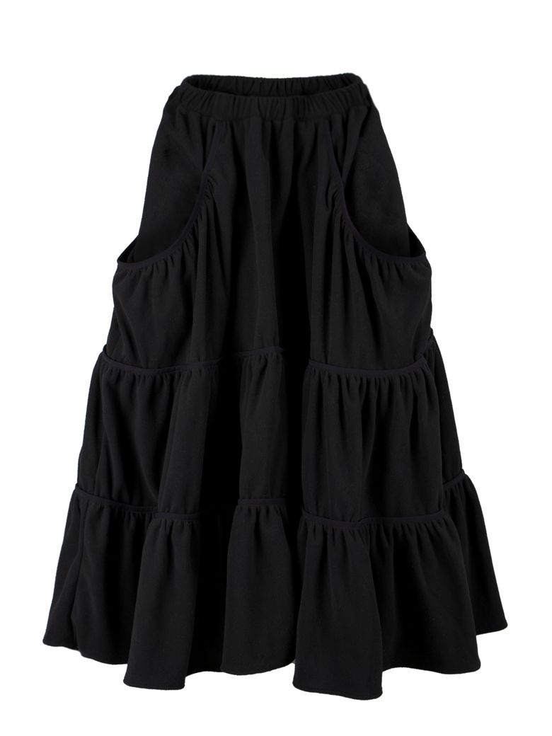FLEECE LOOSE POCKET TIERD SKIRT_BLACK
