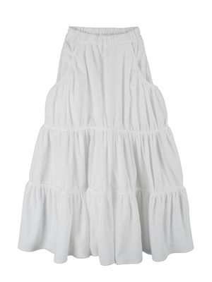 FLEECE LOOSE POCKET TIERD SKIRT_WHITE