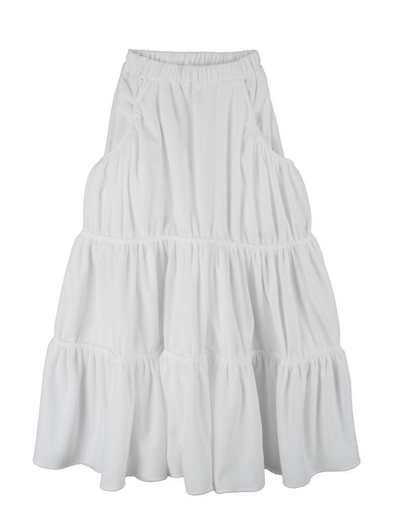 FLEECE LOOSE POCKET TIERD SKIRT_WHITE
