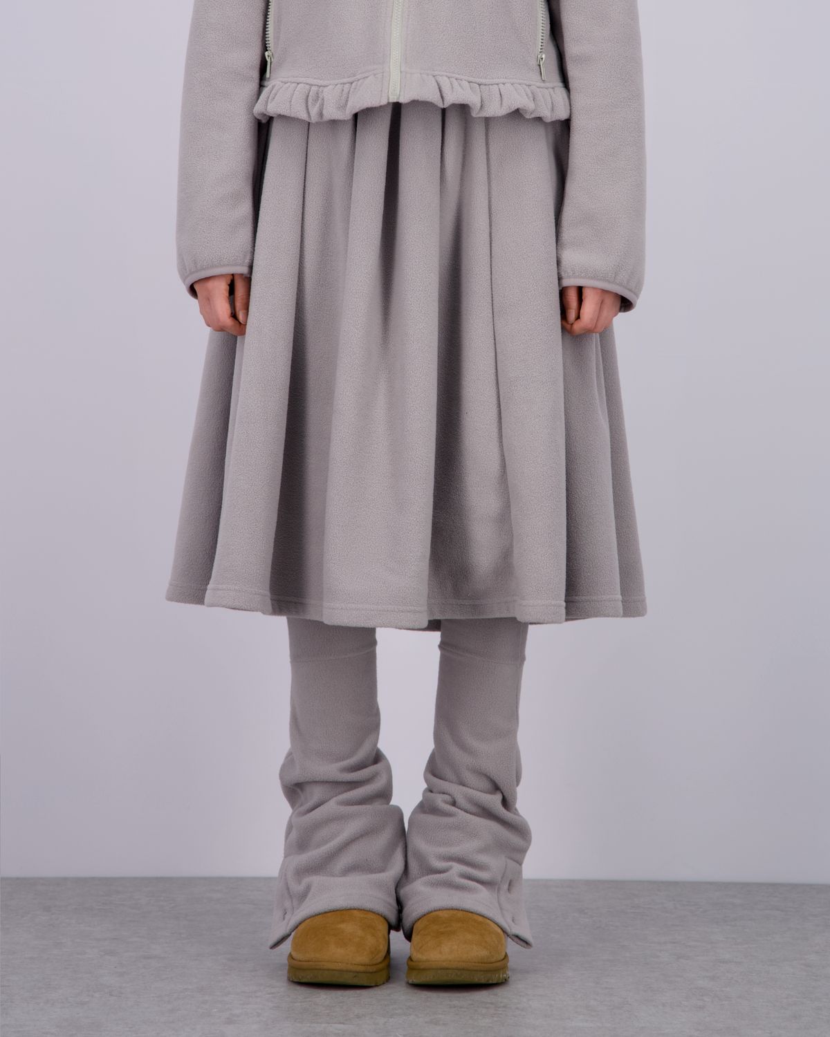 로액슈얼(LO AXUAL) FLEECE MIDI WARMER SKIRT_MELANGE GREY
