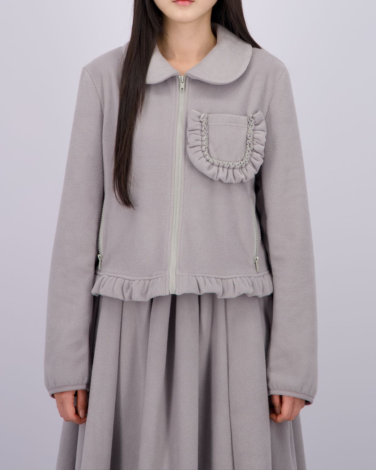 로액슈얼(LO AXUAL) FLEECE FRILL POCKET JACKET_MELANGE GREY
