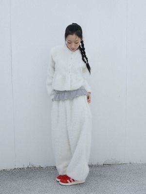 부클레 니트 와이드 팬츠(아이보리)