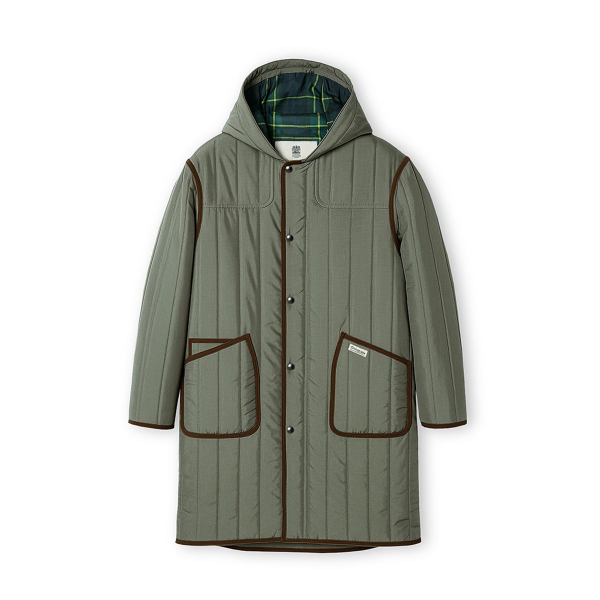 에든버러클럽(EDINBURGH CLUB) RIPSTOP HOODED VERTICAL QUILTED LONG JUMPER [L/KHAKI]