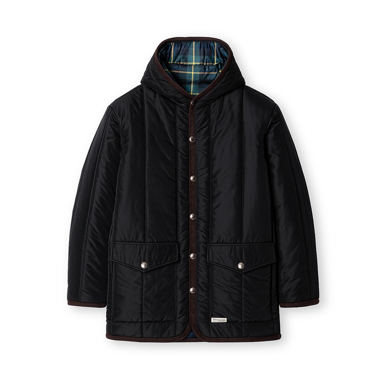 에든버러클럽(EDINBURGH CLUB) HOODED VERTICAL QUILTED MID JUMPER [BLACK]