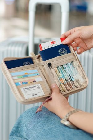 트래블러 패스포트 소프트 RFID 차단 안티스키밍 여권 케이스 지갑 - 핑크브라운