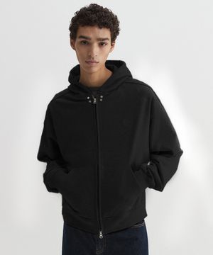 크롭 후드 집업 블랙