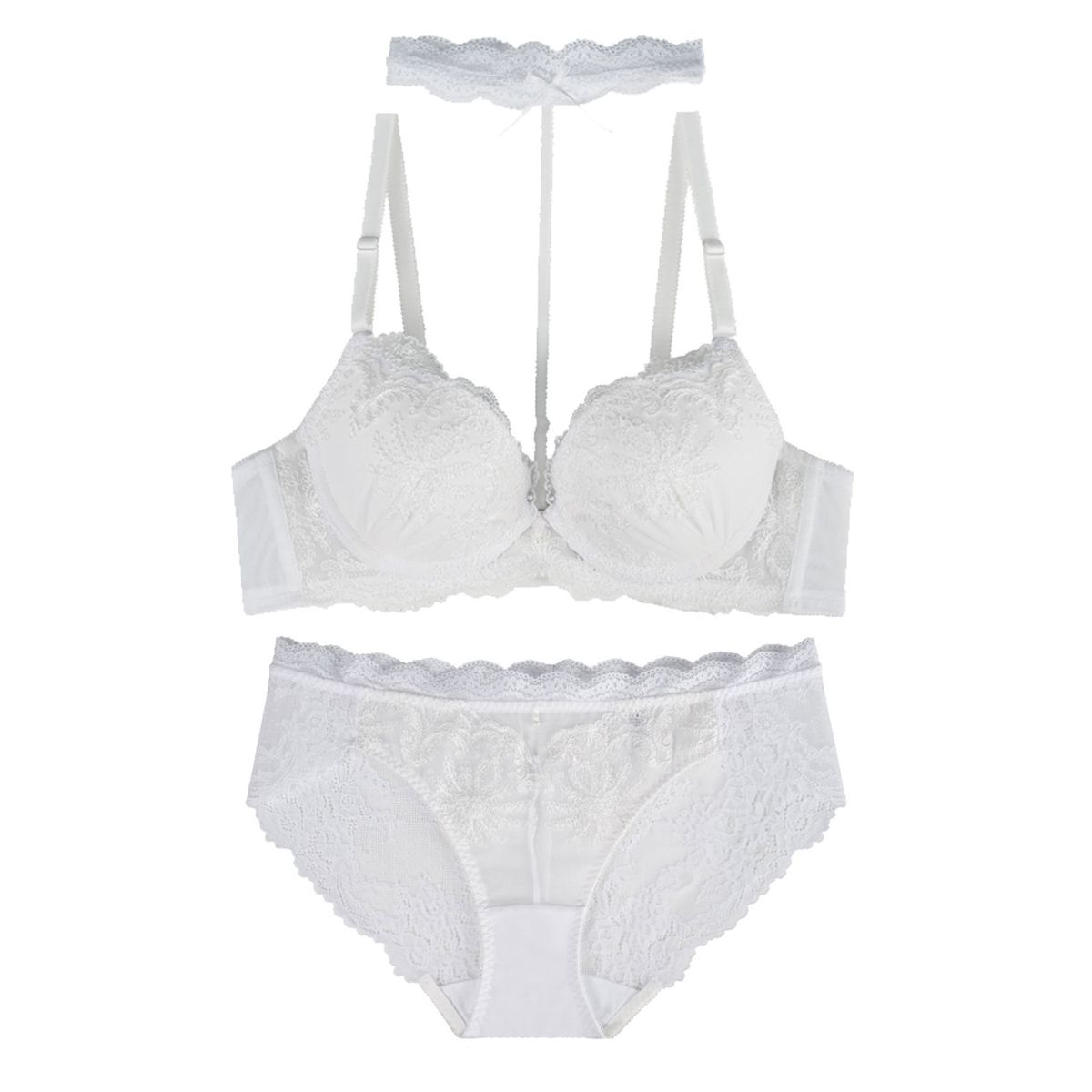 섹시쿠키(SEXY COOKIE) WHITE PEARL 초커 레이스 브라 팬티 세트_화이트