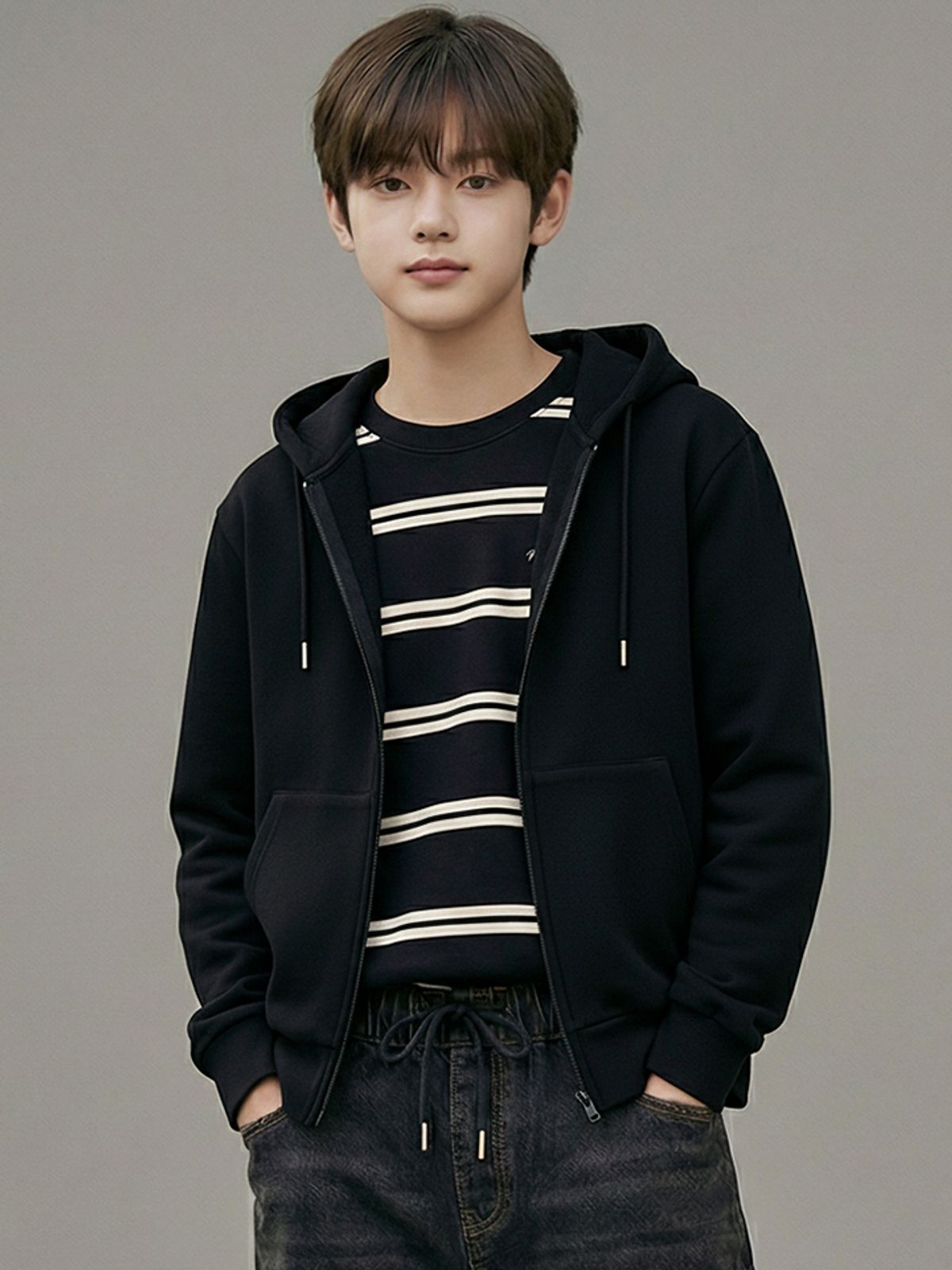 행텐 틴즈(HANGTEN TEENS) 틴즈 더블페이스 베이직 후드집업_100(14530-034-601-69)