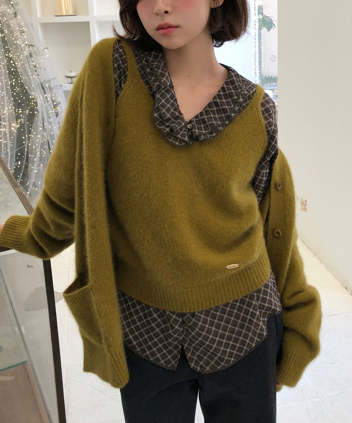 호와스(HOWUS) RACCOON KNIT BUSTIER (OLIVE)