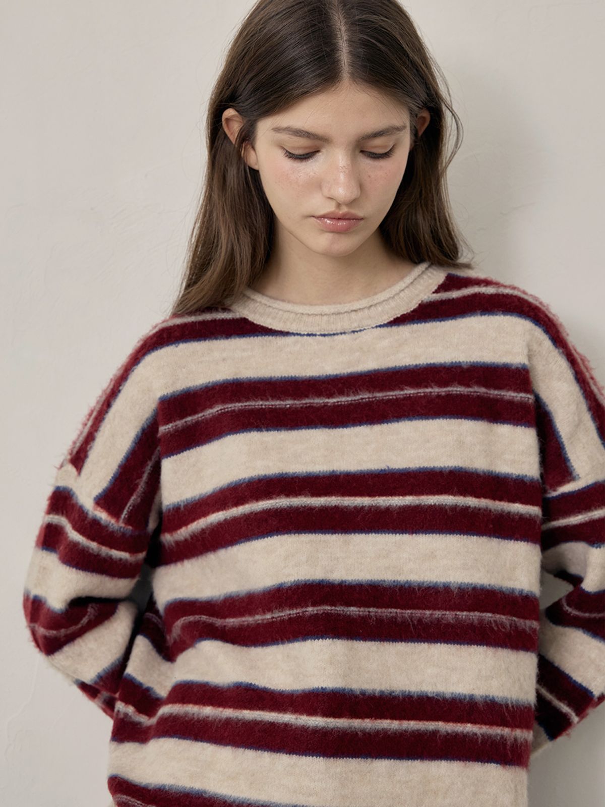 졸리앙볼(JOLIEENVOL) Hearth Stripe Sweater_hairy (Spicy Snow STRIPE)