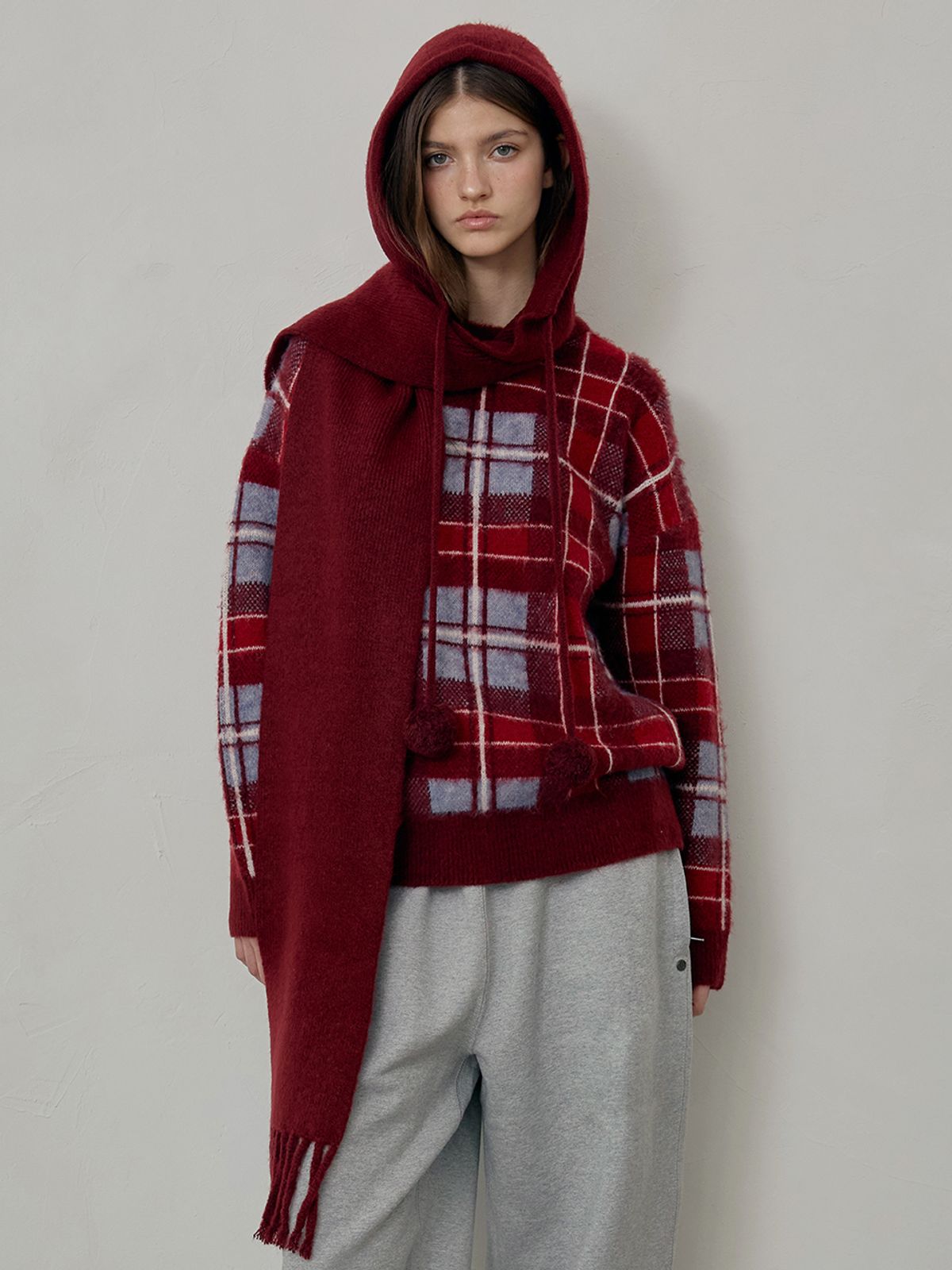 졸리앙볼(JOLIEENVOL) Hoodie Muffler (Burgundy)