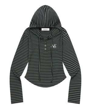 아스톤 스트라이프 슬림 후드 티