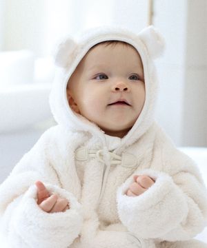 [BABY]베어 버튼 점프수트 아이보리