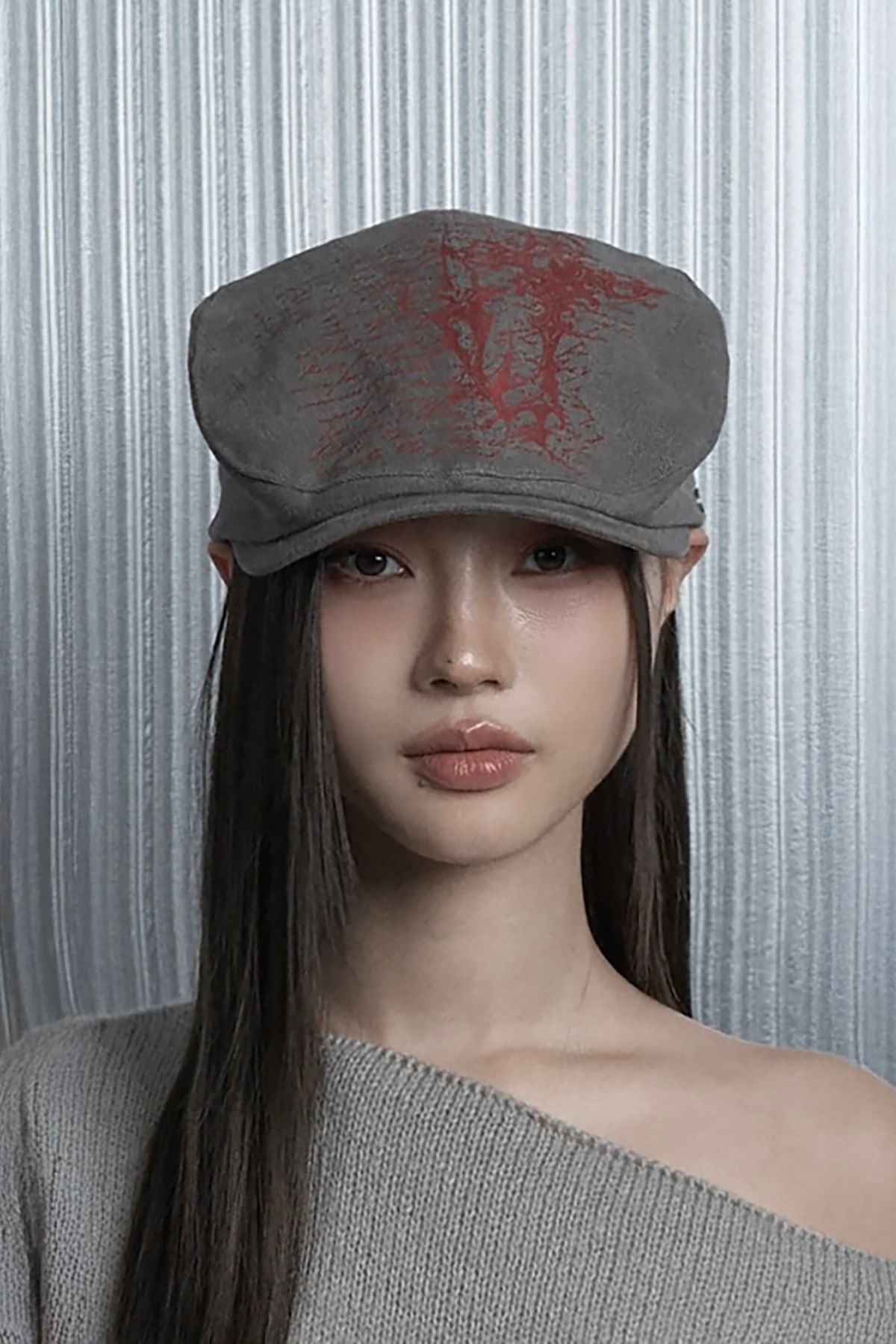 에트오소메(ETRE AU SOMMET) Cross Printing Classic Hunting Cap (Dark Gray)
