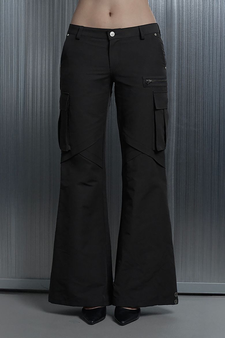 Diagonal Flare Split Carpenter Semi Bootcut Pants (Black)