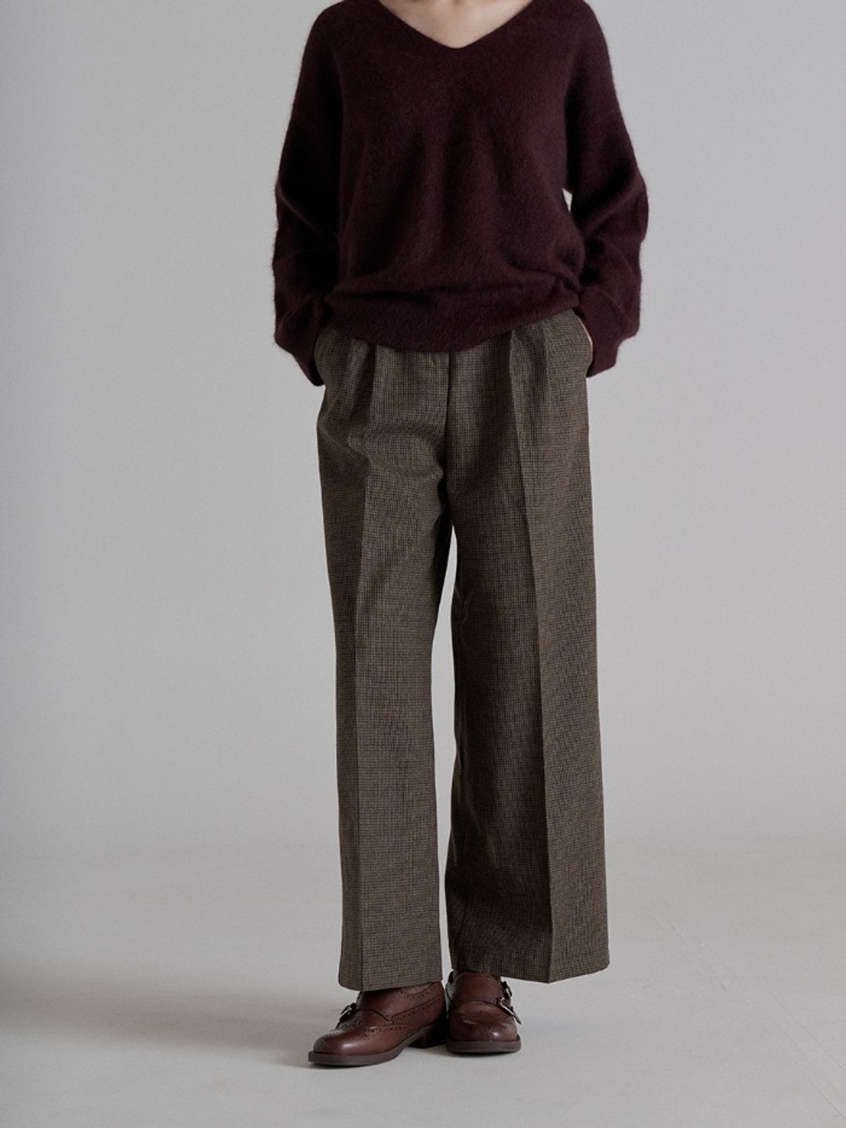 레이허(RAYHER) BRICKS CHECK TUCK PANTS