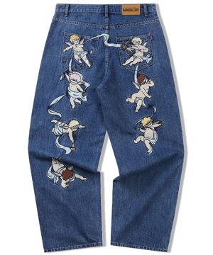 엔젤 자수 데님팬츠 - 블루