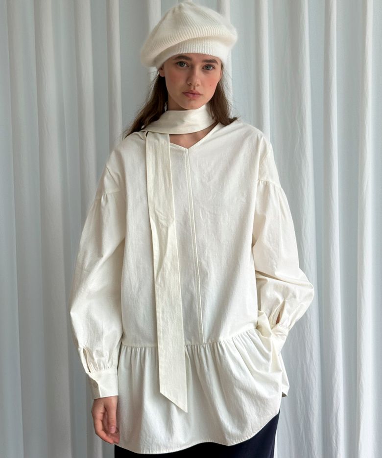 SHIRRING BALLOON COTTON ONE PIECE - IVORY