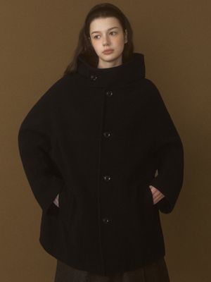 케이프 후드 하프 코트 (블랙)