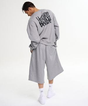 [SET] 그래피티 루즈핏 맨투맨 상의 + 빅 로고 버뮤다 팬츠 세트 M 멜란지그레이