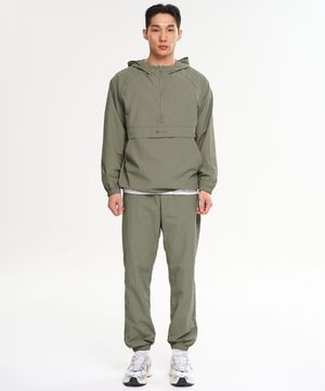 [SET] 캠프 우븐 바람막이 후드 집업 아노락 자켓 셋업 + 러닝 조거팬츠 세트 M 카키