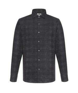 기모 컴포트슬림핏 미디움체크 ALBINI 셔츠 블랙