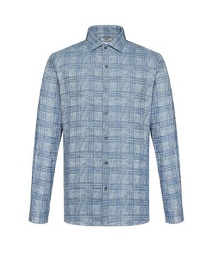 기모 컴포트슬림핏 미디움체크 ALBINI 셔츠 블루