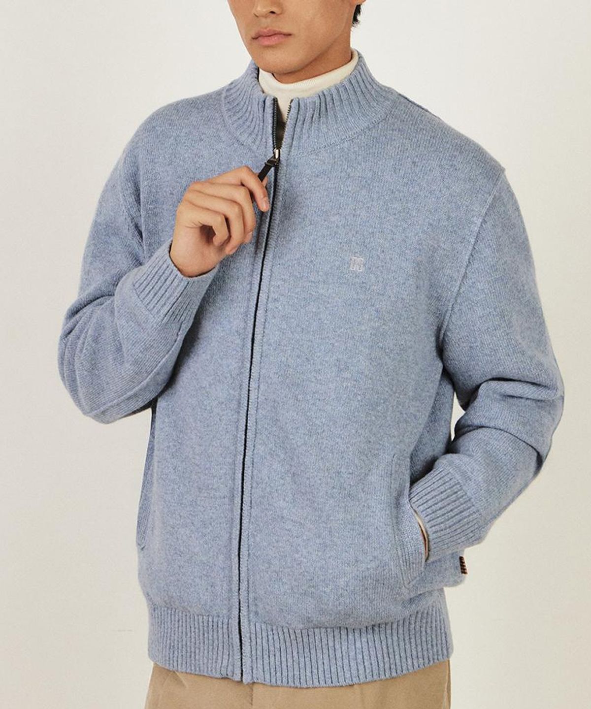 닥스셔츠(DAKS SHIRTS) 울100 솔리드 방풍 풀집업_DLW1SWZU112B1