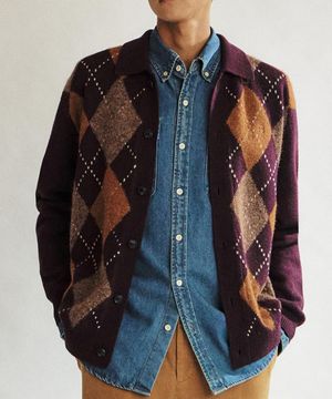 울100 아가일 카라 가디건 브라운