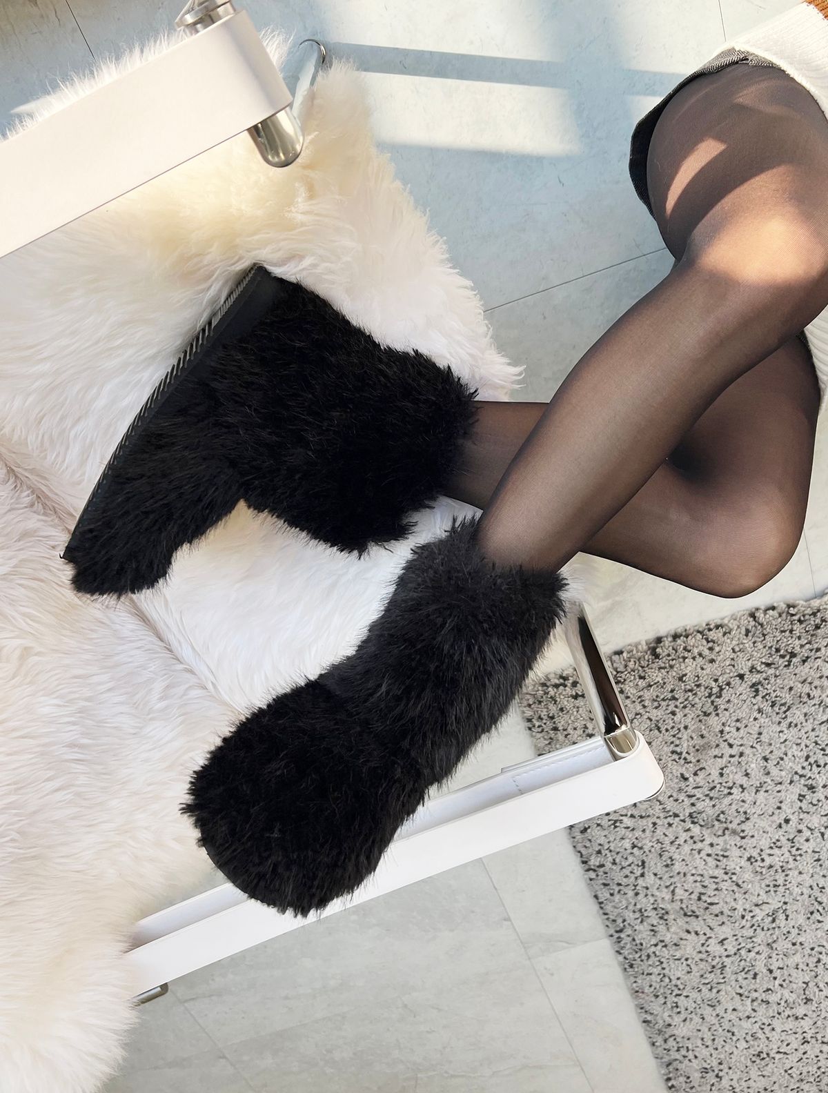 에뗄린(ETELIN) Teddy Fur Mini Ankle Boots - Teddy Black