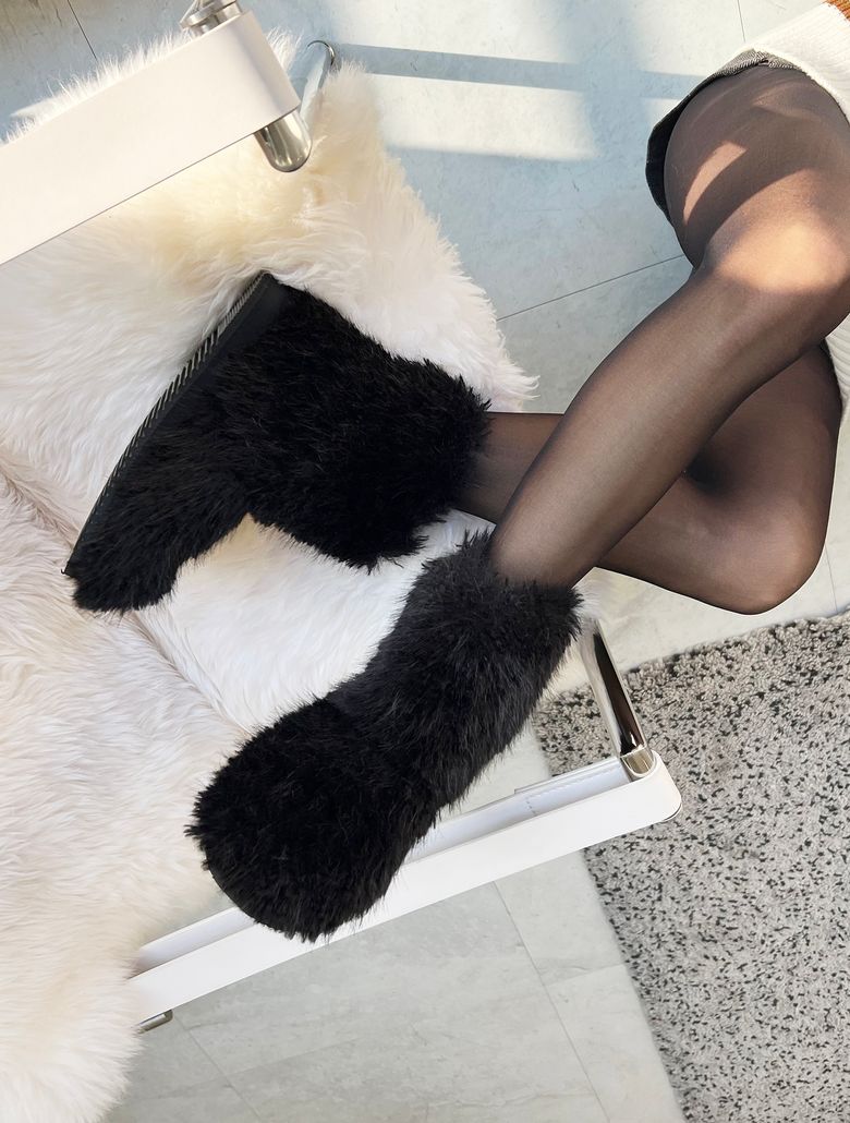Teddy Fur Mini Ankle Boots - Teddy Black