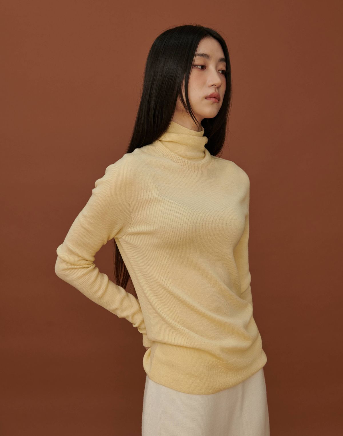 베이스스레드(BASETHREAD) Fine Rib Wool Turtleneck_YELLOW
