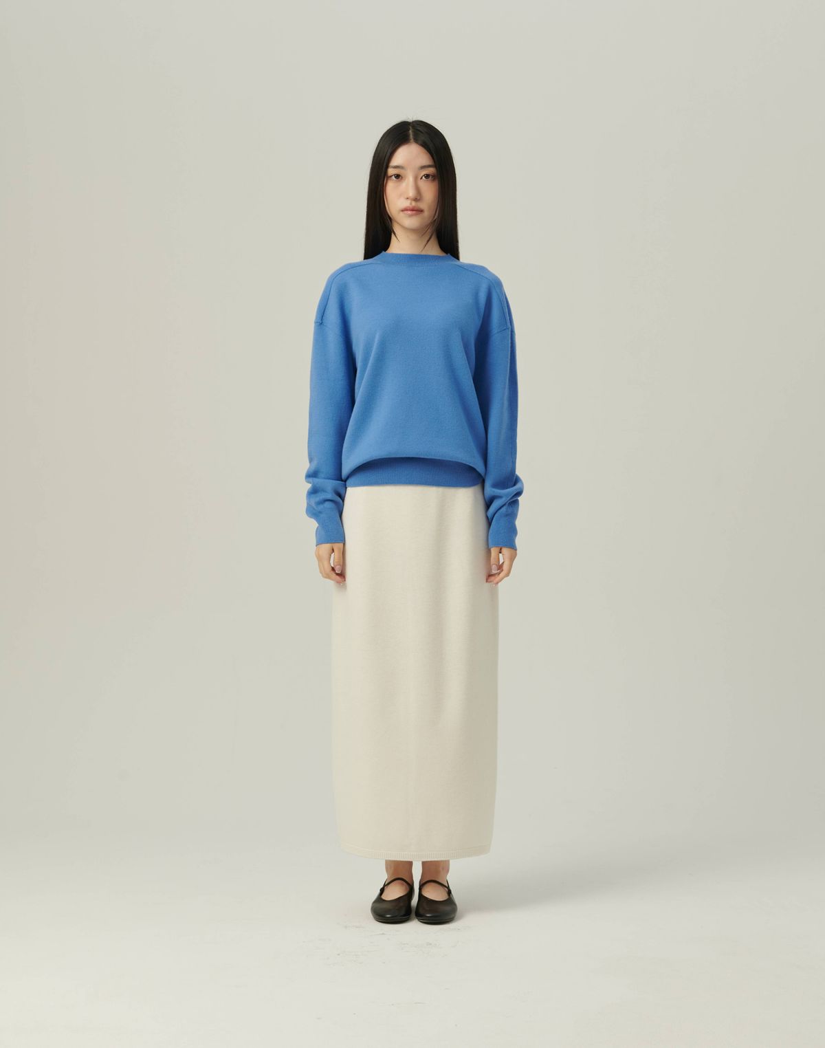 베이스스레드(BASETHREAD) Epaulette Detail Round Neck Knit_BLUE