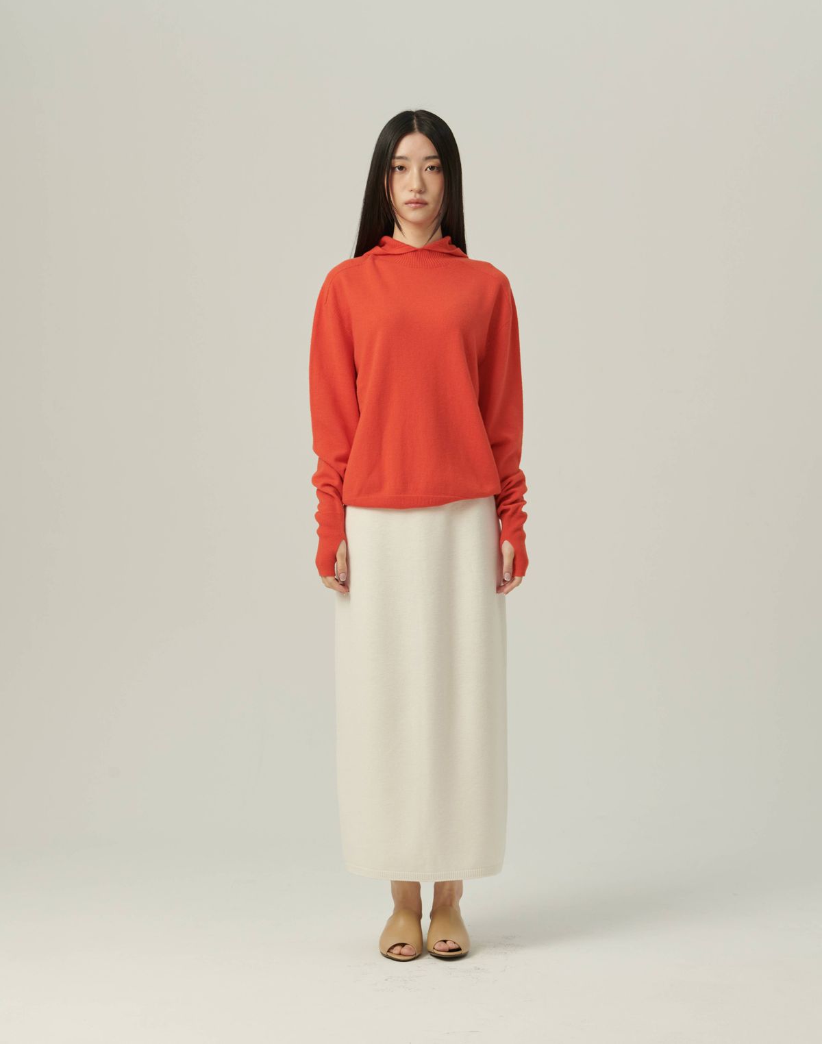 베이스스레드(BASETHREAD) Mock Neck Hooded Knit_ORANGE
