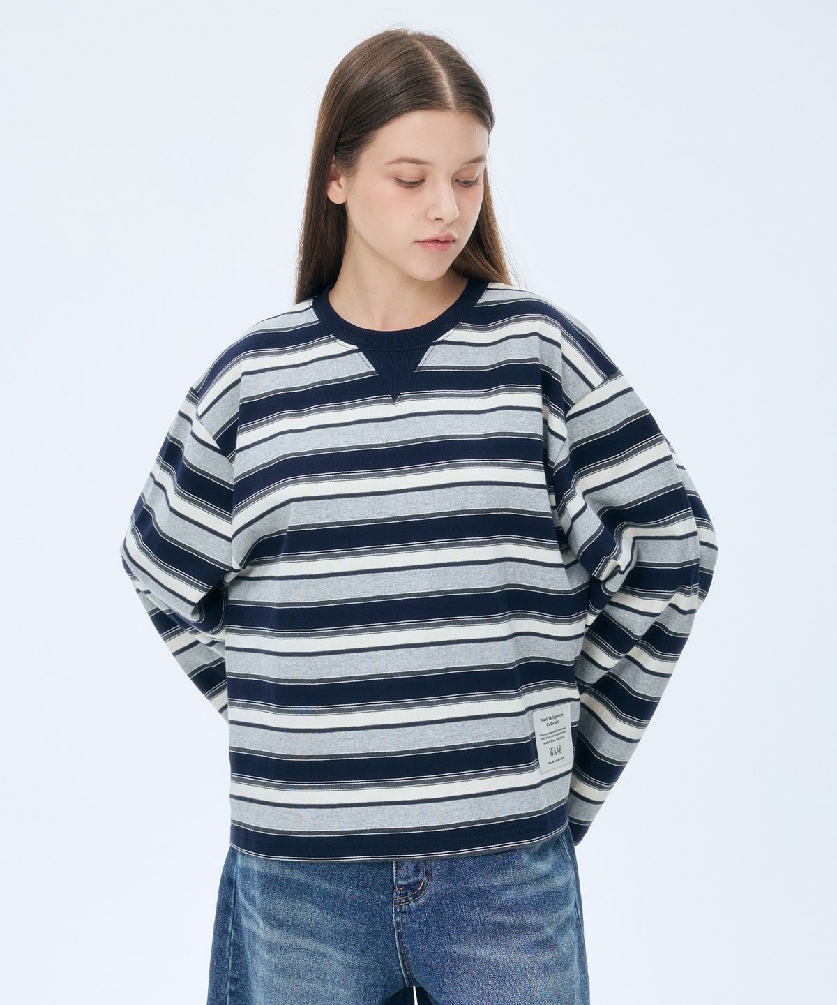 와르 포 우먼(WAARFORWOMAN) WT-30 라운드넥 스트라이프 티셔츠 (2COLORS)