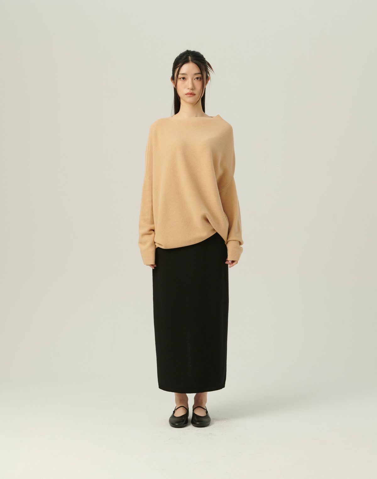 베이스스레드(BASETHREAD) One Shoulder Flow Knit Top_BEIGE