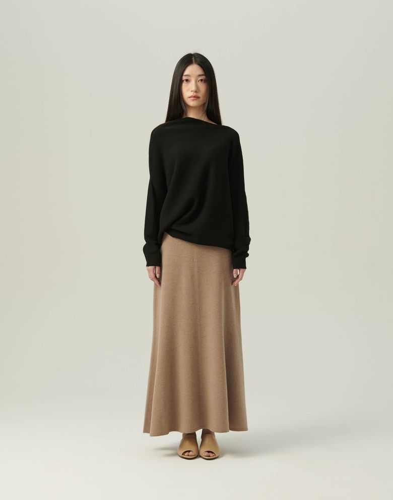 One Shoulder Flow Knit Top_BLACK