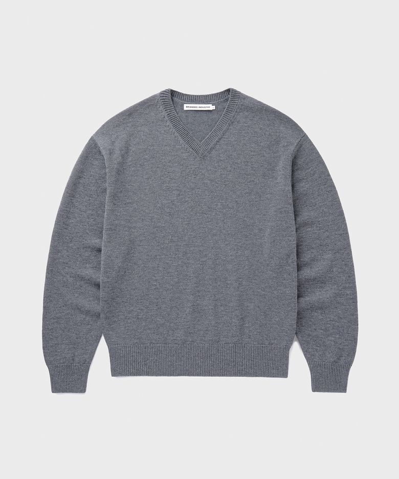 [SUPERIOR] CLOUD SUPERFINE V-NECK KNIT [MELANGE GRAY]