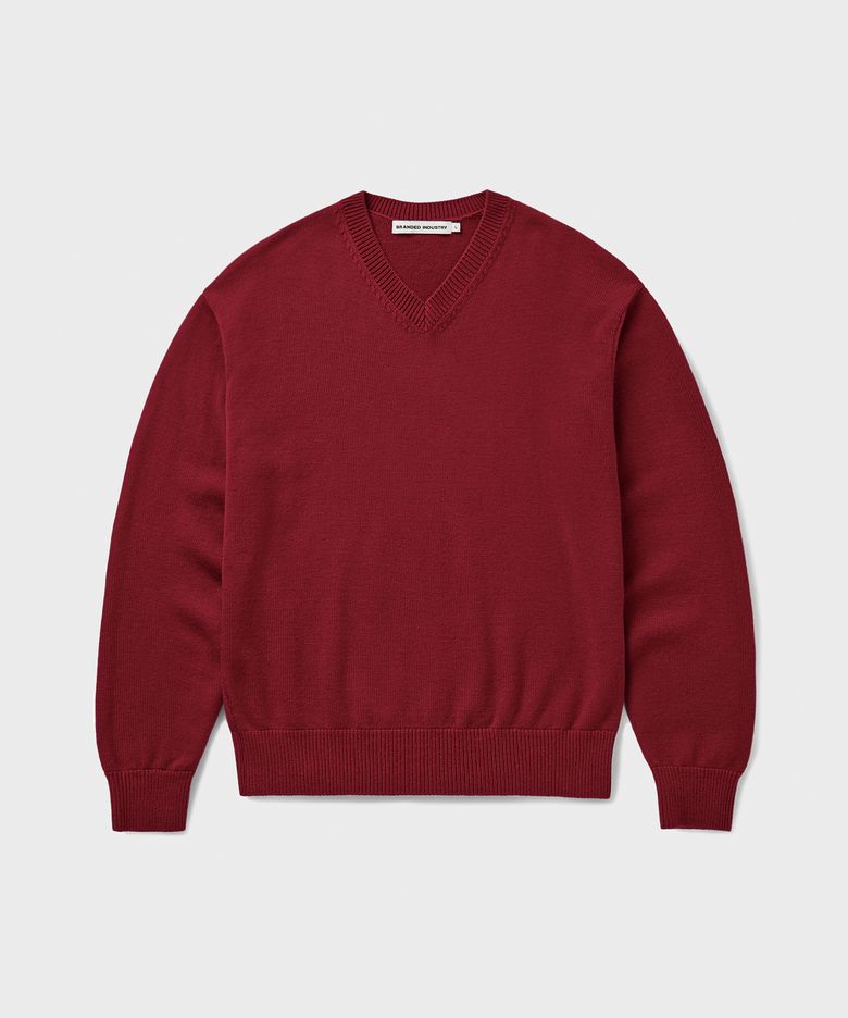 [SUPERIOR] CLOUD SUPERFINE V-NECK KNIT [RED]