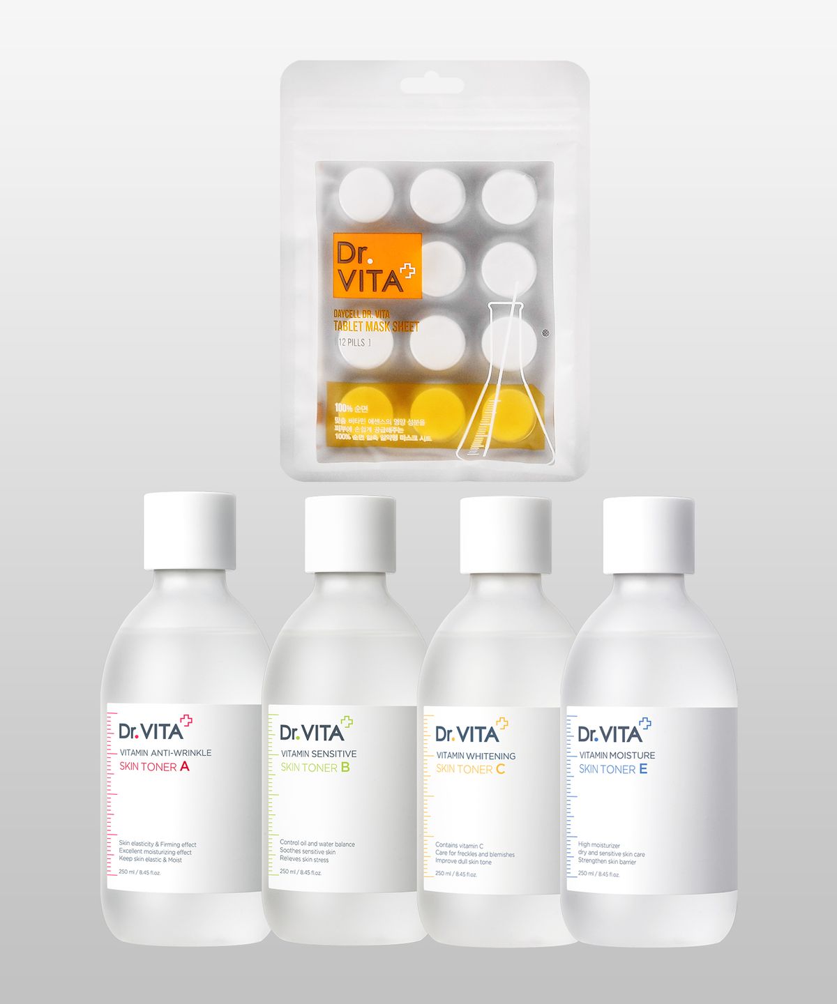 닥터비타(DRVITA) 순면 마스크시트 + 스킨토너 250ml 세트 (주름개선/민감성/화이트닝/영양보습 4종 중 택1)