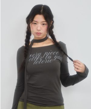 LETTERING OFF-SHOULDER TIE LONG SLEEVE_CHARCOAL