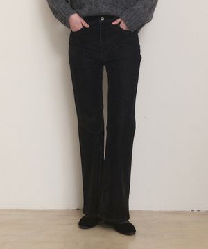 Velvet warm boots cut pants - black
